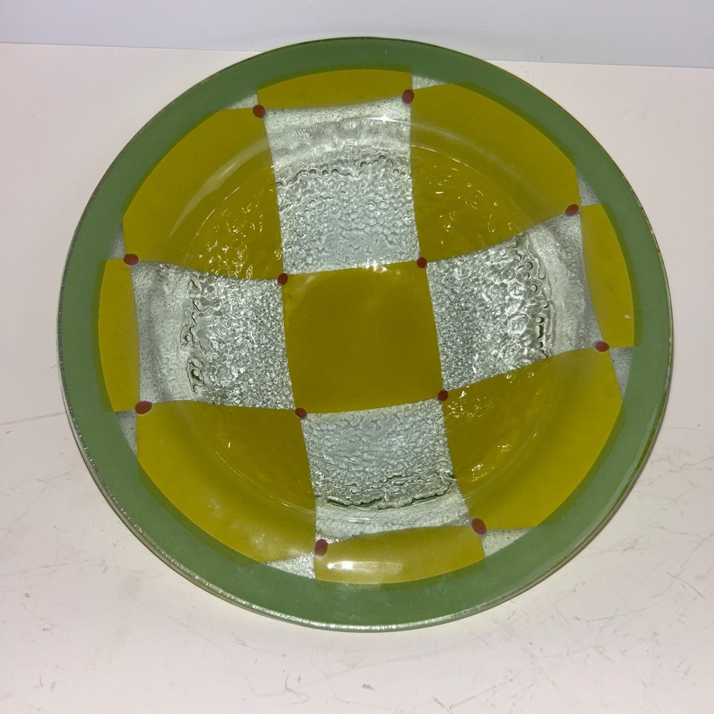 Set of TWO (2) Villeroy & Boch Lemon Glass Bowls 7 3/4" Round Checkered